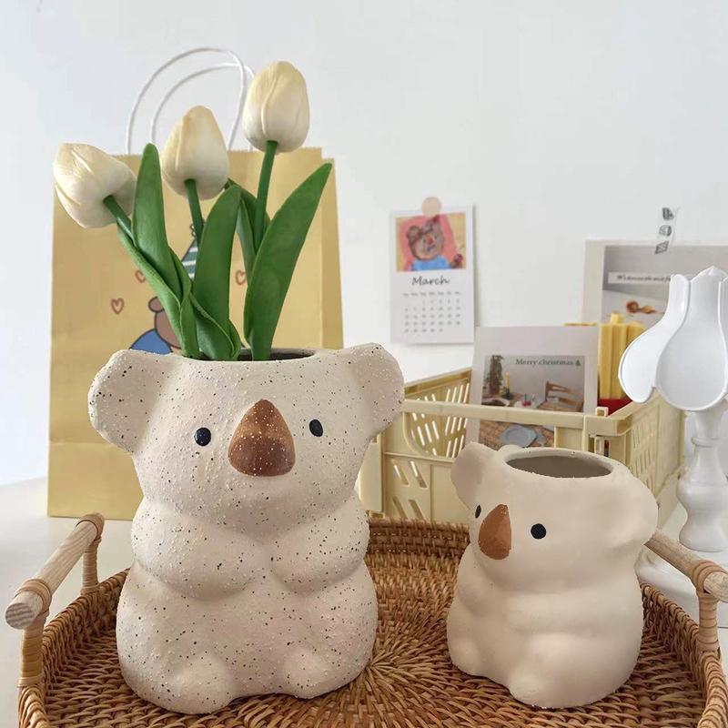 Cartoon Cute Koala Vase Resin Flower Pot Mini Bonsai Succulent Plant Pot Desktop Home Gardening Decoration