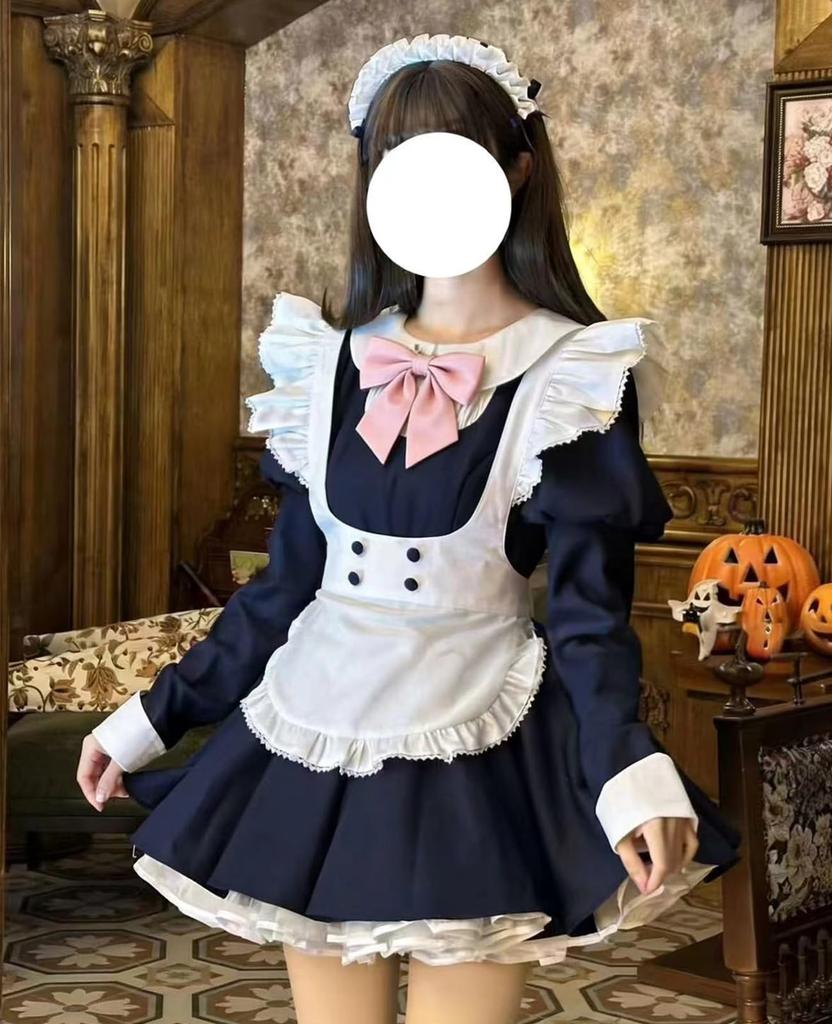 KALAOK Maid Cosplay Long Sleeve Halloween Cute Size 3XL Dress, Uniform, Cafe, Costume, Dress, Black,