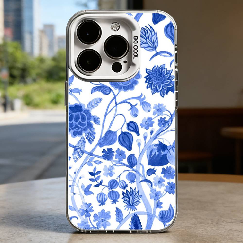 Blue and White Porcelain Funda Hard Phone Case for IPhone 16 15 14 13 12 11 Pro Max Plus16E X XR XS Max Shockproof Full Cover
