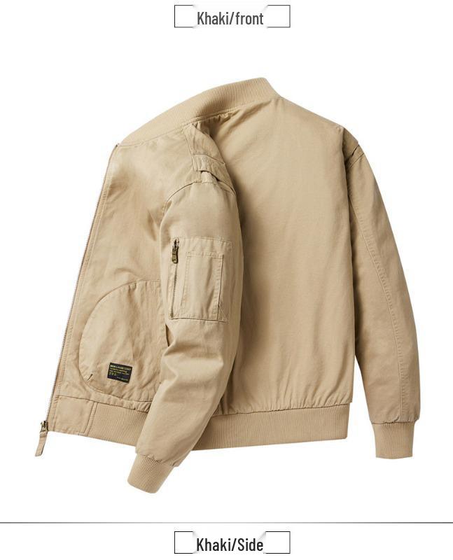 Men's Spring Military Green Cotton Jacket - Trendy Loose Fit with Baseball Collar, Casual Coat.