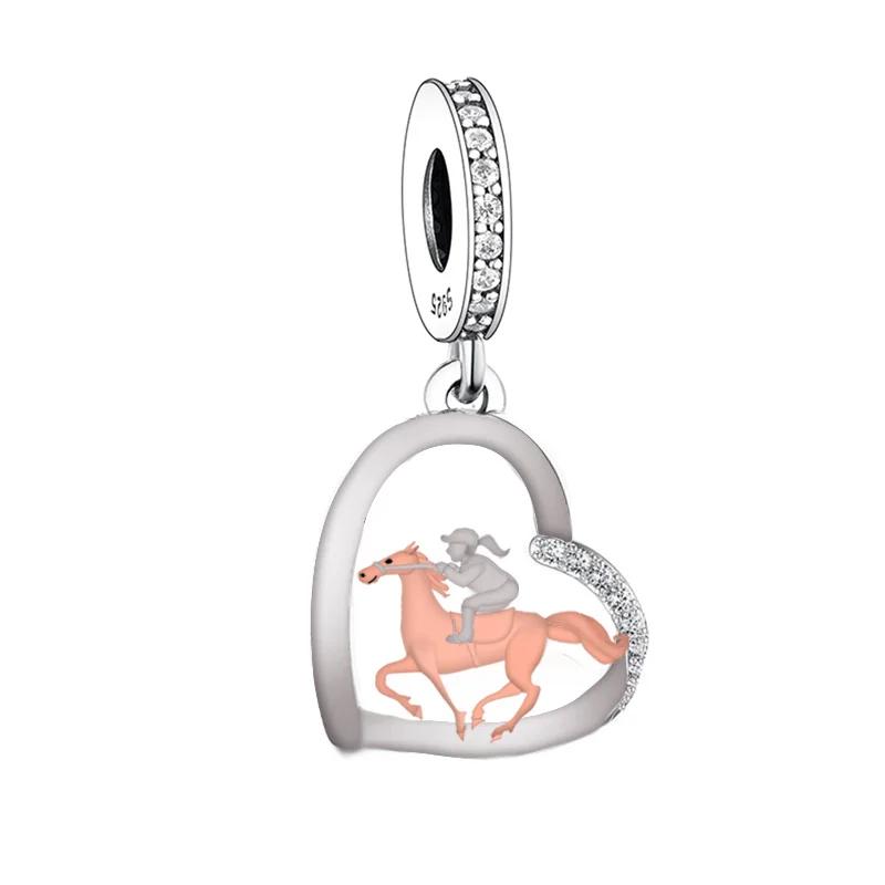 

FC Jewelry Fit Original Charm Bracelet 925 Silver Girl Riding A Race Horse Spirit Bead For Making Women Berloque