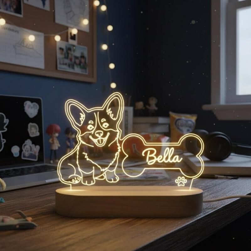 Women Personalized Pet Photo Night Light Custom Dog Picture Lamp With Bone Birthday Memorial Gift For Pet Mom Bedroom Home Decor