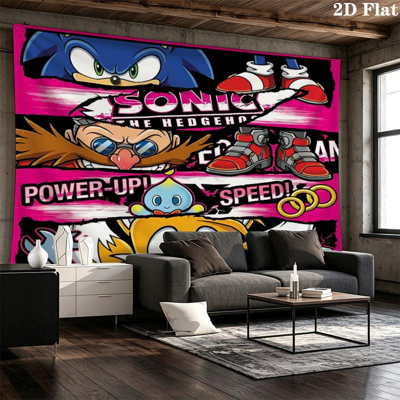 Sonic Hedgehog Wall Tapestry Aesthetic Wall Hanging Printed Fabric Blanket Decorative Tapestries For Bedroom Living Room Home Decor