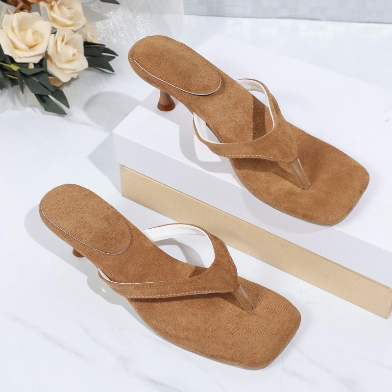 

Fashion Explosive Summer New French Square Toe Clip-toe Suede Flip-flops Wear Non-slip Beach Sandals and Slippers 35 хакі