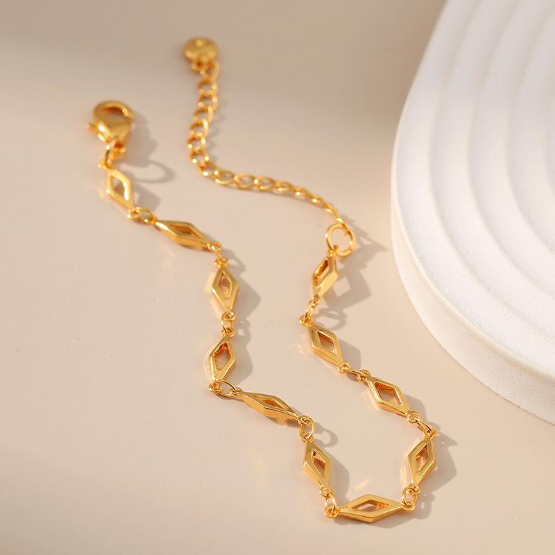 Womens Minimalist 18k Gold Plated Geometric Thin Chain Gold Bracelet