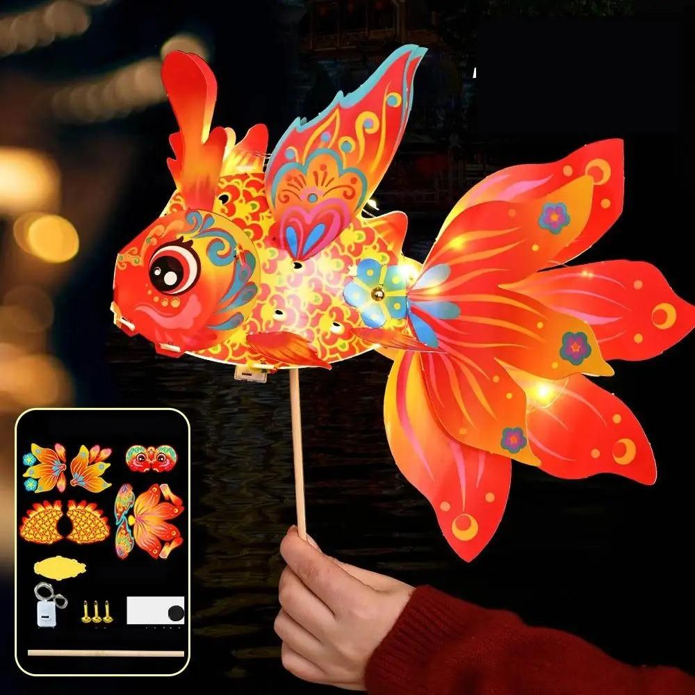 with LED Light Mid-Autumn Festival Lanterns Handheld DIY Festival Lanterns Kits  Blessing Ceremony