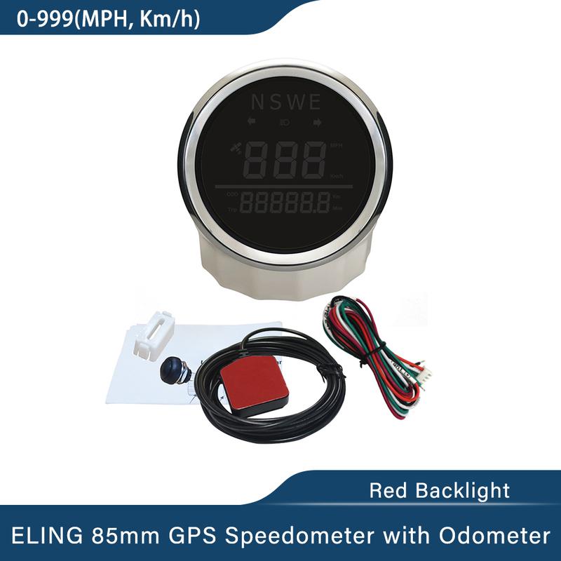 ELING 85mm Universal Digital GPS Speedometer 0-999 (MPH, Km/h) for Car Truck RV with Backlight GPS Antenna 12Volt 24V