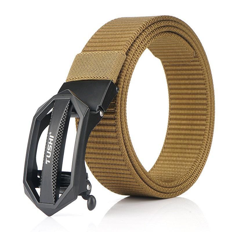 Thickened Anti-slip Tank Track Pattern Toothless Automatic Buckle Business Casual Canvas Belt Men's Nylon