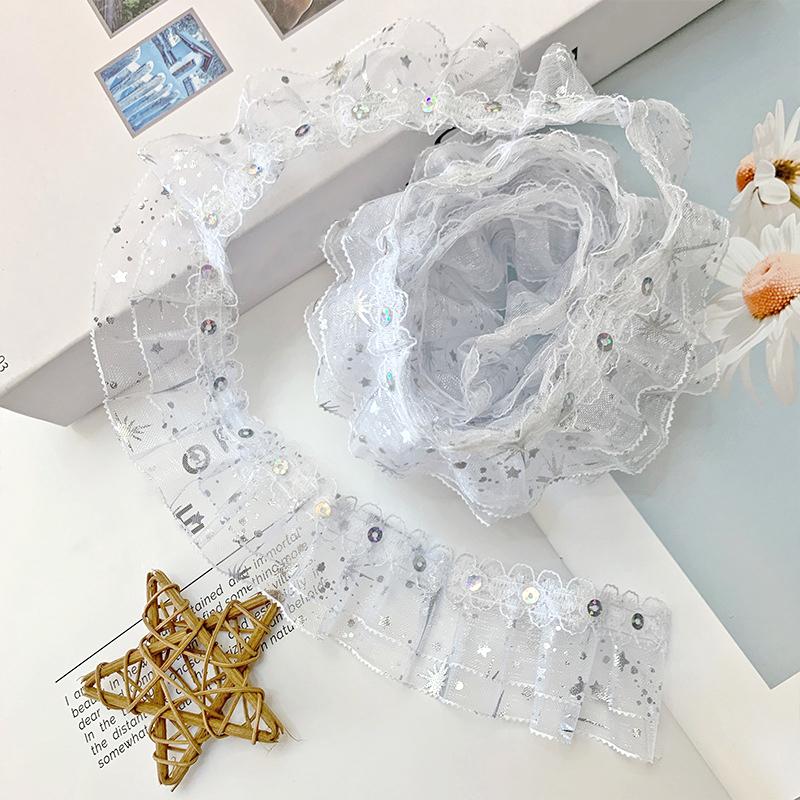 1Roll Handmade Gift Wrapping Lace DIY Pleated Delicate Double Layered Clothing Embellishment Organza Shine Sequined 4.5CM