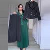 2024 Autumn European & American Solid Color Lapel Suit with Pleated Midi Skirt