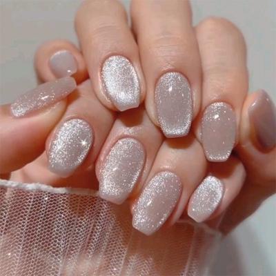 24 Τεμάχια Naked Powder Flash Cat's Eye Νύχι Κοντό Τετράγωνο Μανικιούρ Ψεύτικο Νύχι Καυτές Πωλήσεις Νύχι Νύχι Κομμάτι Ψεύτικα Νύχια