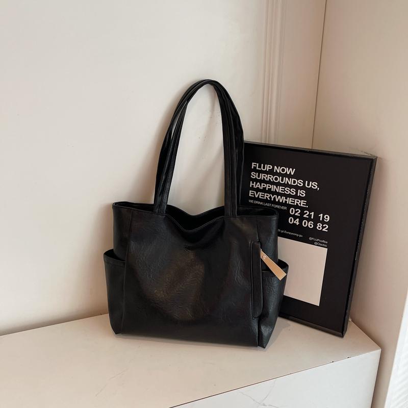 PU Shoulder Bag Women Solid Color Large Capacity Handbag Commuter Tote Bag