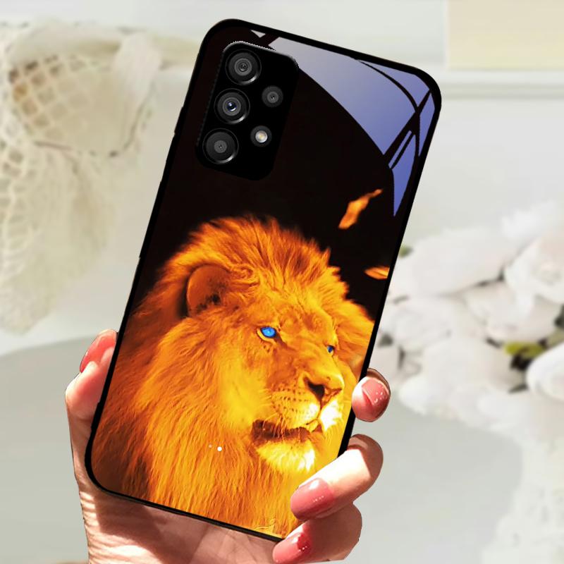 Glass Case For Samsung A13 A23 4G 5G Cartoon Tempered Glass Phone Cover For Galaxy A33 A53 A73 5G Hard PC Glass Protector Cases