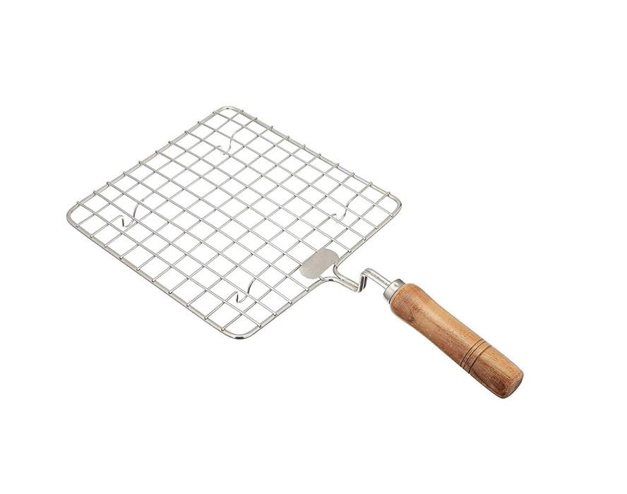 TreegoArt Stainless Steel Wooden Handle Square Roasting Net Roaster Wire with Papad Jali, Roti Jali and Barbecue Grill For Kitchen Use - Pack Of 1