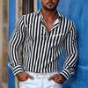 Men's Vertical Striped Long Sleeved Shirt, High-quality Lapel Cardigan, Personalized Letter Printed Casual Men's Top