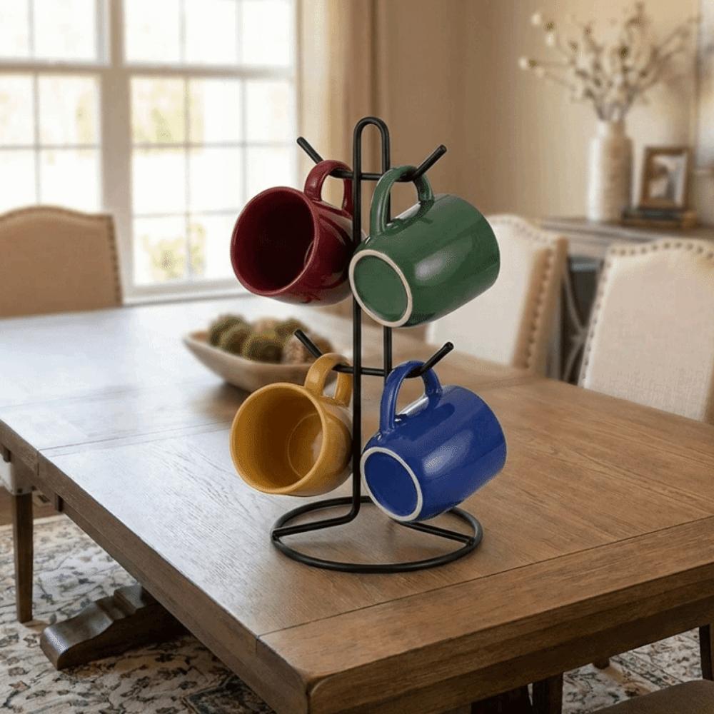 Durable Large Capacity Iron Cup Tree Rack Decorative Space Saving Mug Drying Rack with 6 Hooks Coffee Cup Holder Hotel