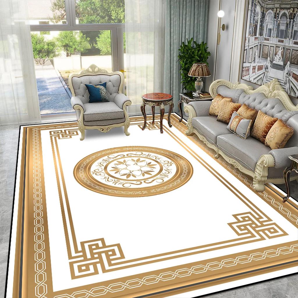 Goldener Luxus Europäischer Großer Teppich für Wohnzimmer Sofa Tisch Daneben Teppich für Schlafzimmer Waschbar Weiche Bodenmatte Dekoration Zuhause