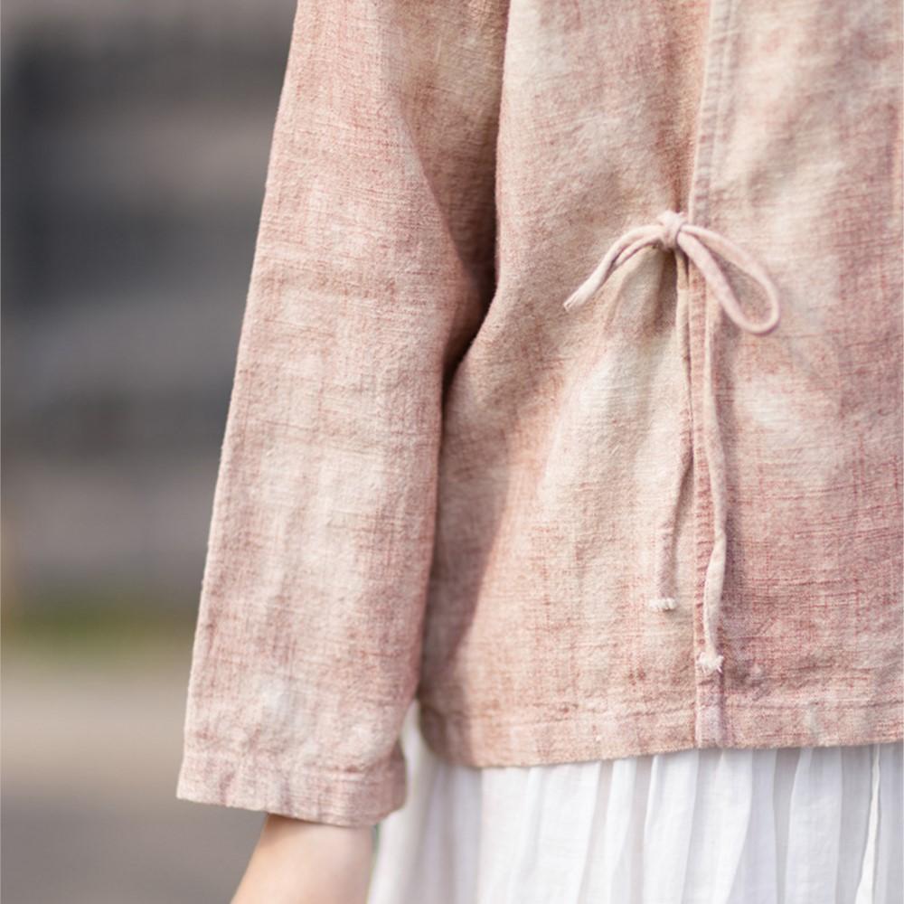 Johnature Women Vintage Shirts Tops Spring Chinese Style Long Sleeve Button Loose Shirts