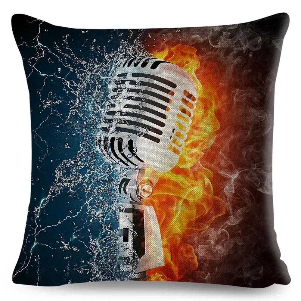 Nordic Style Music Note Pillowcase Decor Vintage Guitar Mike Printed Pillow Case for Home Sofa Polyester Cushion Cover 45x45cm