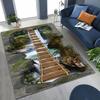3DCanyon Bridge Carpet Mat Rug Waterfall Valley Home Decoration Non-slip Living Room Illusion Design Floor Mat with Nature Scene