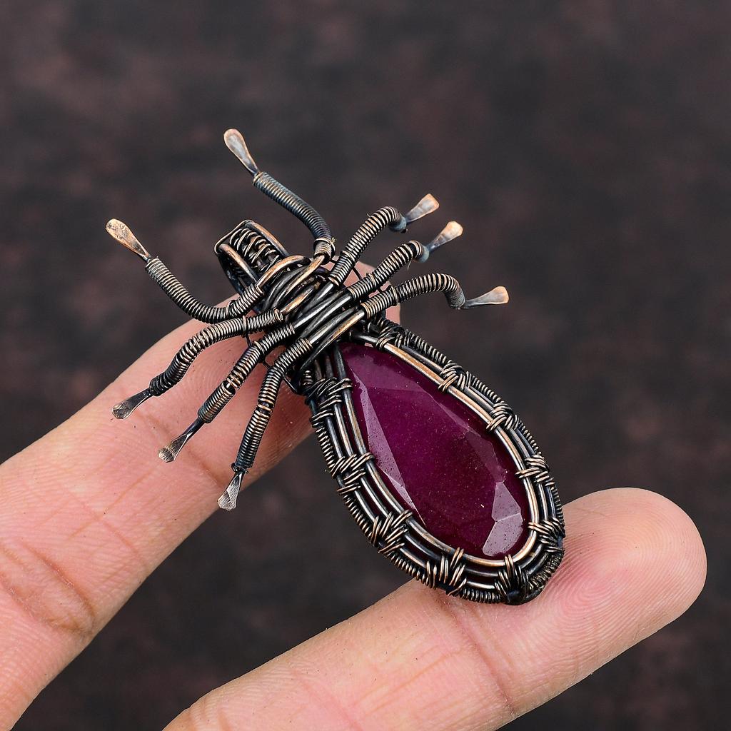 Faceted Kashmir Ruby Copper Pendant Wire Wrapped Pendant Handmade Copper Wire Wrap Jewelry Gift For Her Spider Pendant Real Gemstone Jewelry