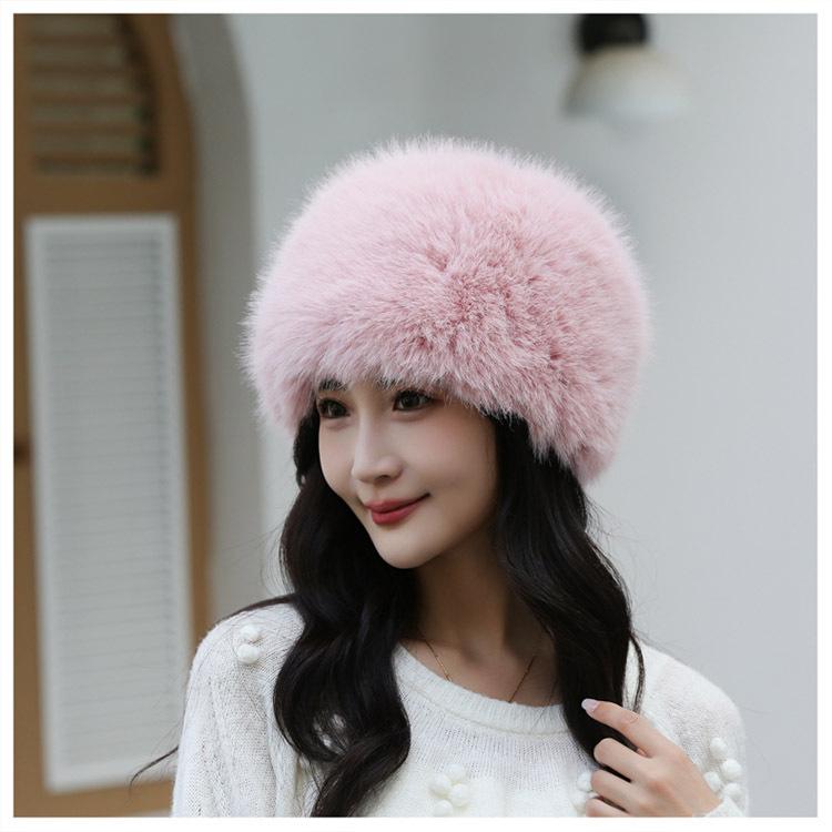 Autumn and Winter New Imitation Mink Hat Women's Mongolian Hat Thickened Warm Hat Women's Imitation Fur Fashion Simple Bucket Hat