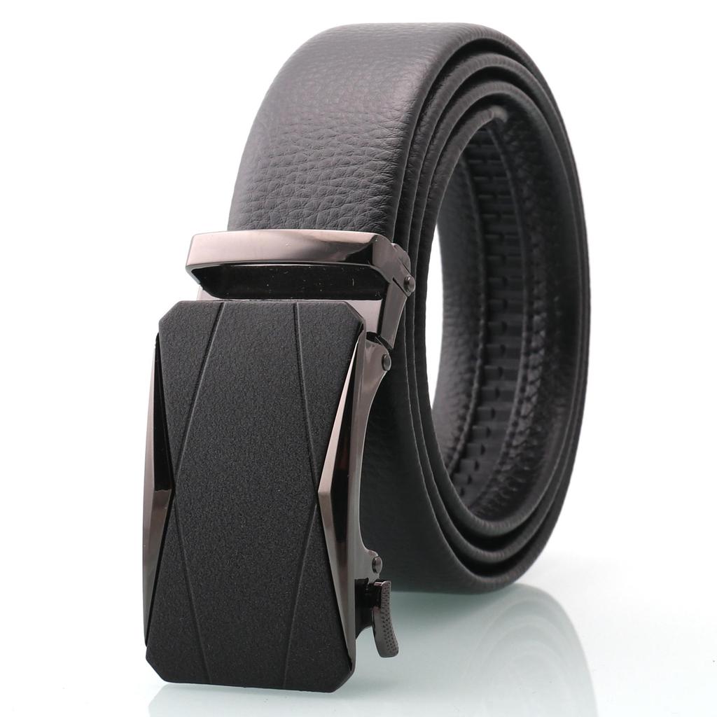 Hong Sheng Frosted Auto-Buckle Edge-Sealed Cowhide Belt Set - Classic Business Casual Men's Trend
