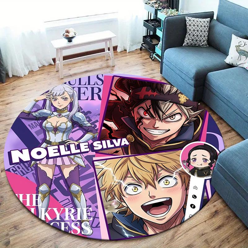 Black Clover Round Area Rug Carpet Rug For Living Room Bedroom Sofa Playroom Decor Nonslip Floor Mat