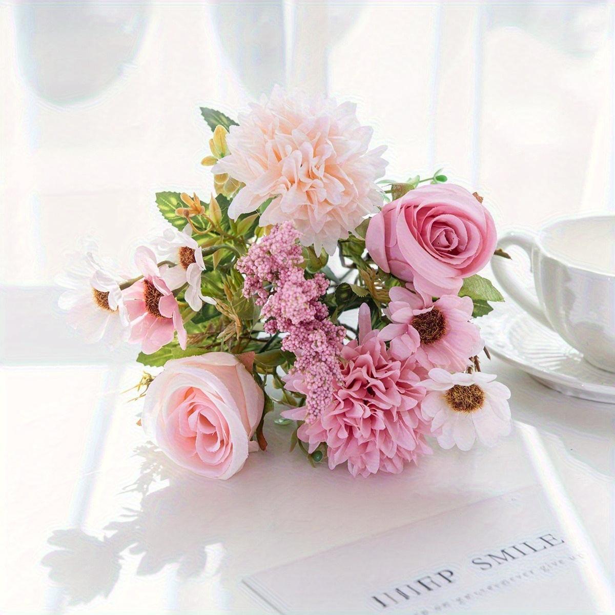 

1Pc Simulation European 7-pronged Hydrangea Hand-held Chrysanthemum Rose Bouquet for Outdoor Courtyard Patio Garden Lawn Decoration Wedding розовый