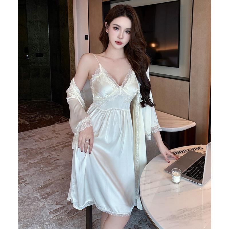 1011 New Ice Silk Mature Style Nightdress, Premium Thin Loungewear Women's Can Wear Trendy Pajamas