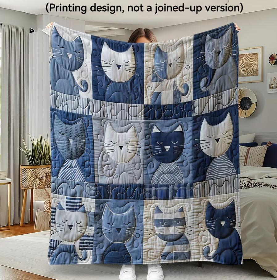 Cozy and Soft Fleece Throw Blanket Featuring Adorable Cats and A Floral Sofa Bed or In The Living Room It'S Warm and Comfortable