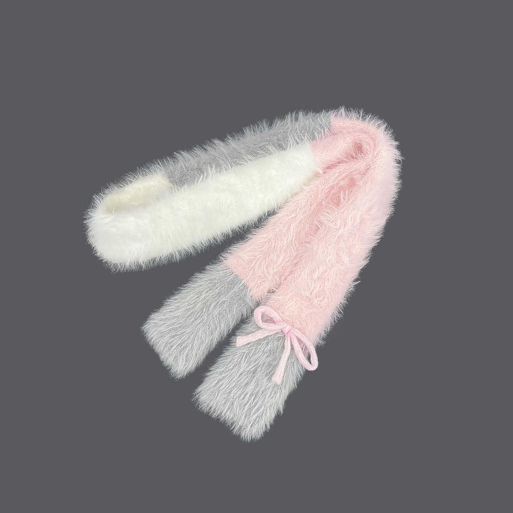 Korean Cute Fluffy Bow Knit Scarf - Women's Winter Neck Warmer