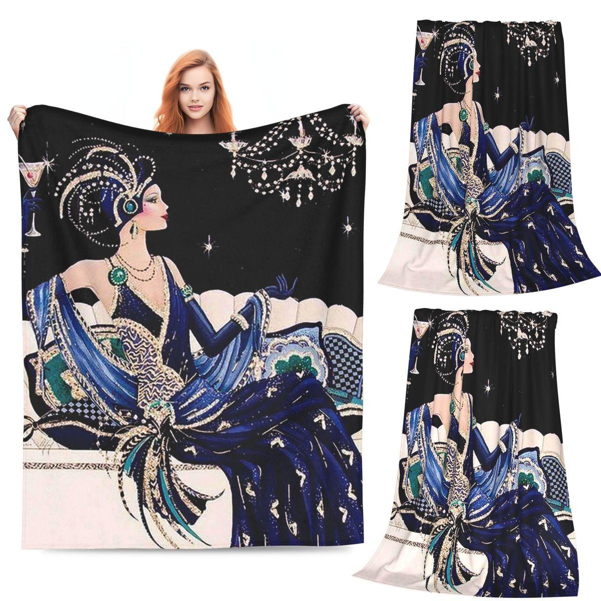 

Art Deco Flapper Postcard Fashion Print Blanket Soft Warm Flannel Throw Blanket Plush for Bed Living room Picnic Travel Couch 80x120cm