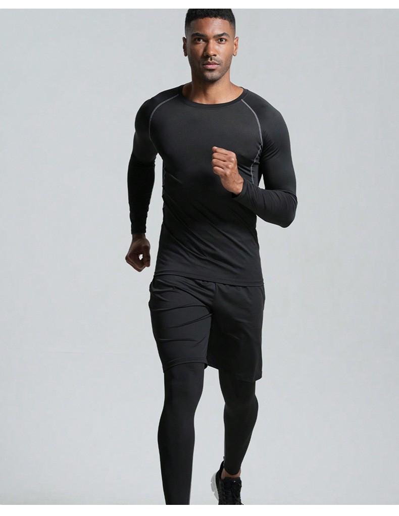 Men's Quick-Dry Sports Suit: Tight-Fitting Running & Basketball Three-Piece Set (Breathable Long Sleeve Top & Pants)