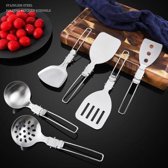Stainless Steel Tableware Foldable Design Hollow Handle Portable Cookware Camping Hiking
