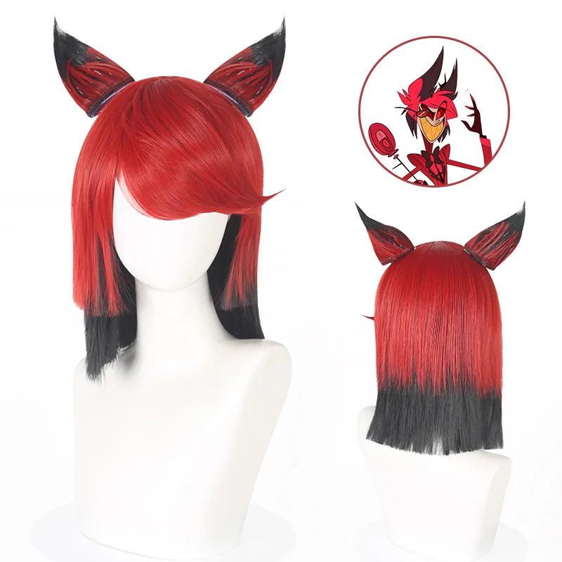 Anime Alastor Hazbin Costume Cosplay Perruque Hôtel Radio Démon Cosplay Veste Rouge Chemise Pantalon Gants Cravate Uniforme Halloween Complet