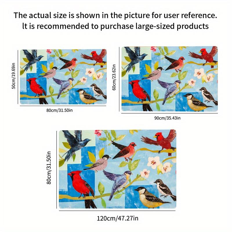 1pc Vibrant Bird Mural Area Mat - Colorful Watercolor Birds & Floral Design, Non-Slip, Absorbent, Durable Polyester Mat for Entr