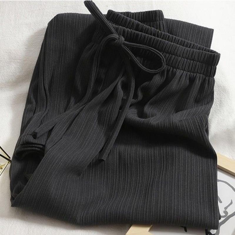 Pantaloni a Gamba Larga Estivi Larghi Sottili Drappeggiati Dritti Casual da Donna