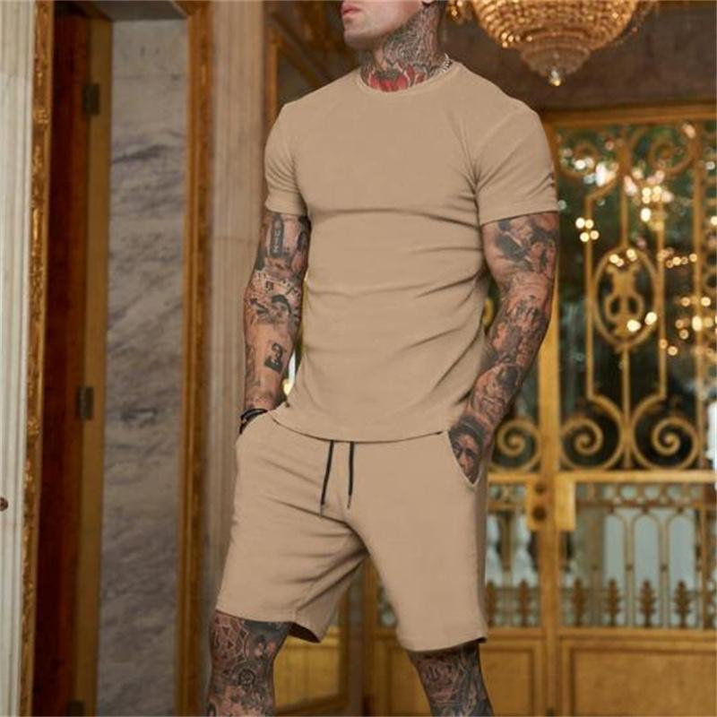 NEW Fashion Casual Tracksuit Summer Outdoor Sports Suit Men's Breathable Short Sleeve T-shirt+shorts Men's Suit Two-piece Set