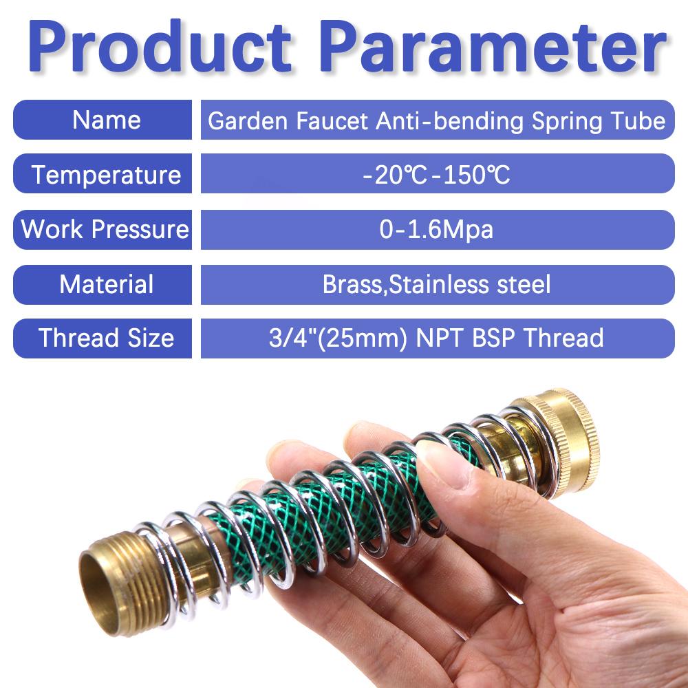 3/4" NPT BSP Brass Hose Adapter Male Female Thread Garden Taps Irrigation Faucet Anti-bending Spring Tubing Prolonging Lengthen