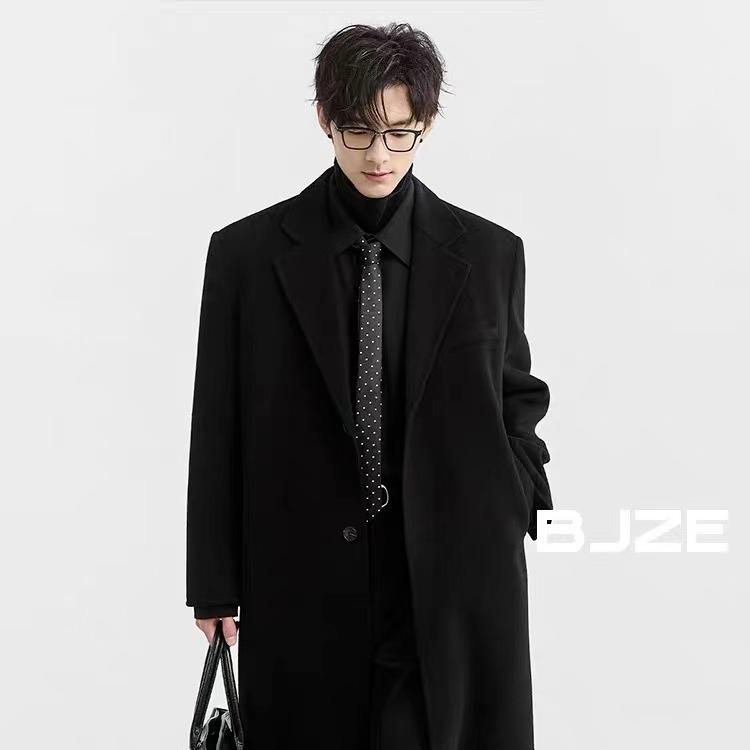 

Men s Trendy British Mid-Length Woolen Coat 2XL чорний