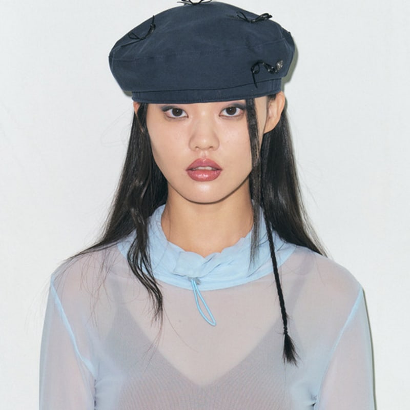 Poesiedame COTTON BOW BERET IN NAVY