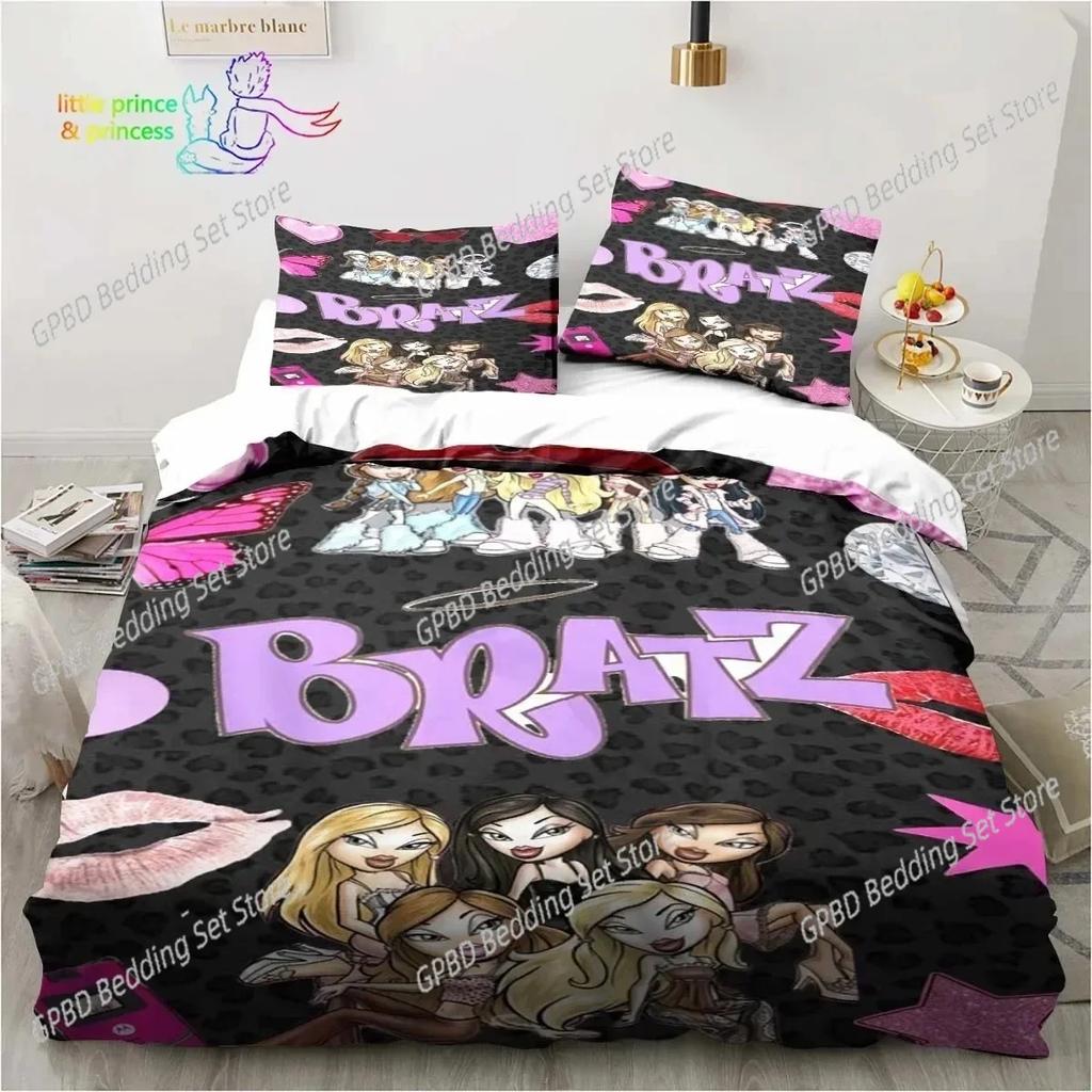 Cartoon Bratz Puppe Bettwäsche-Set Für Schlafzimmer Weiche Moderne Bettüberwürfe Bequeme Kinder Bettbezug Steppdeckenbezug Und Kissenbezug