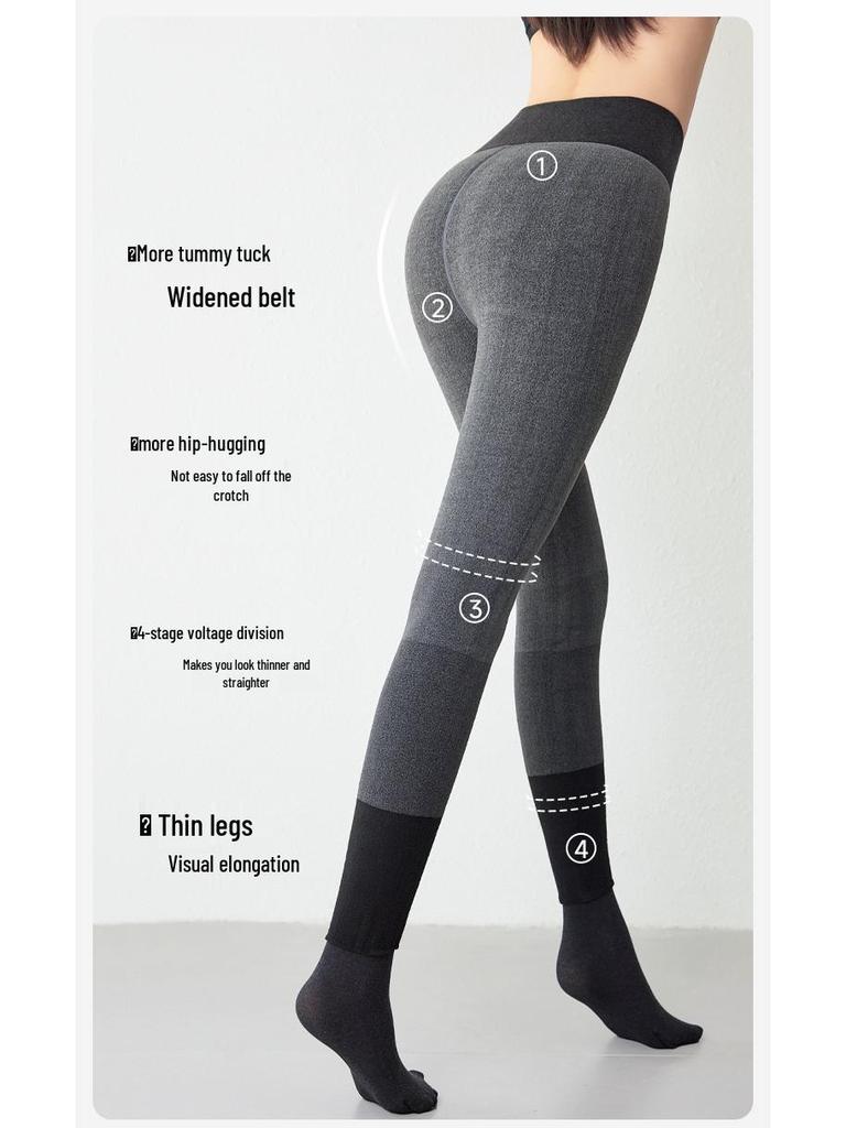 Korean-Style Fleece-Lined Cotton Leggings with Tummy Control and Long Socks for Women, Perfect for Autumn and Winter