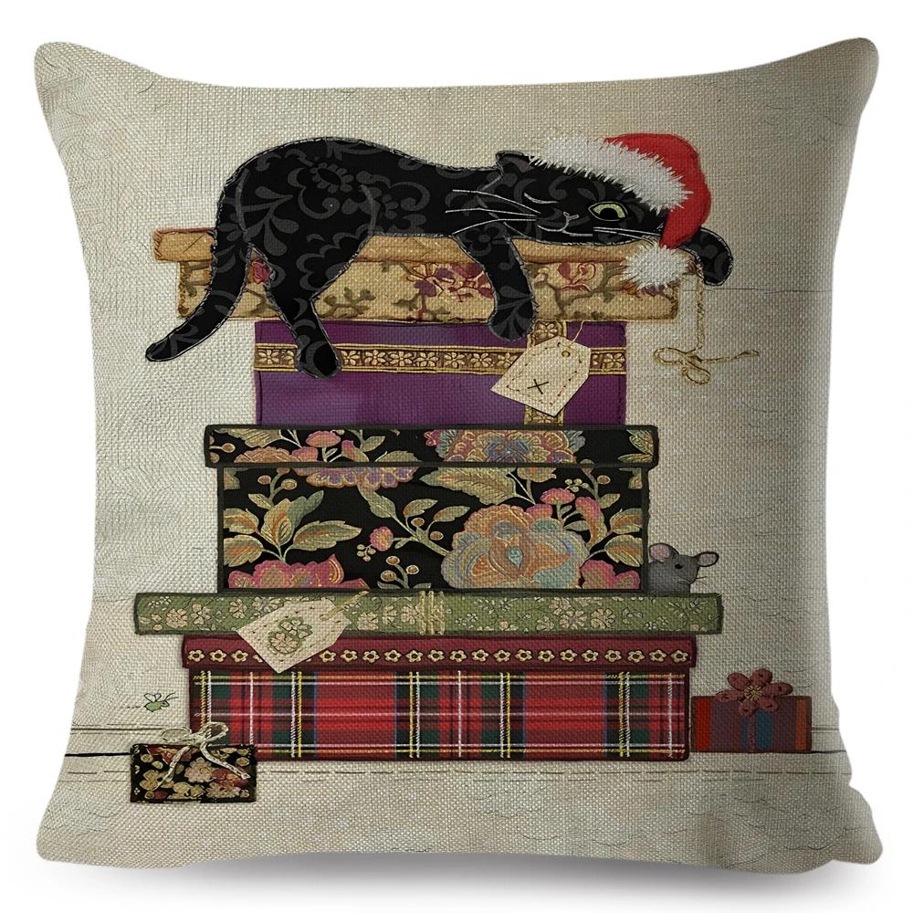 Cute Elegant Black Cat Cushion Cover Double Print Decor Cartoon Animal Pillow Case for Sofa Home Car Linen Throw Pillowcase