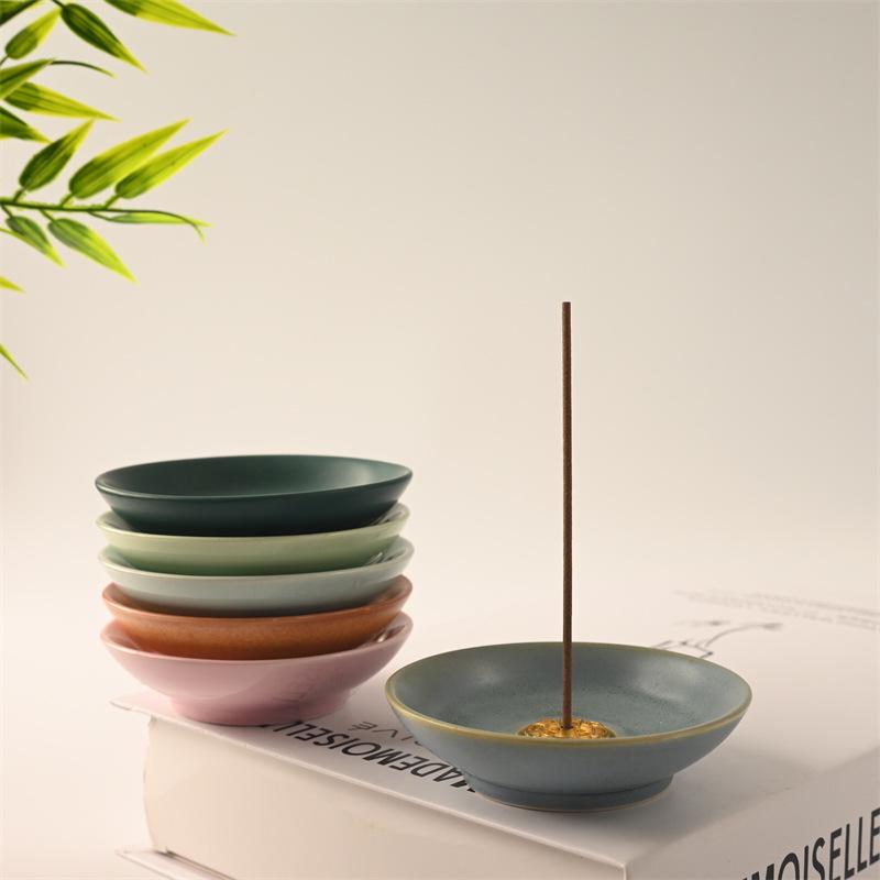 Minimalist Ceramic Incense Stick Holder - Round Colored Plate for Home Decor
