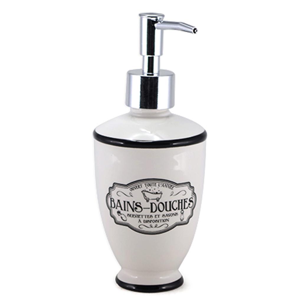 Les Trésors De Lily [A2544] - Keramický dávkovač mýdla 'Bains-Douches' bílý černý - 12x8 cm