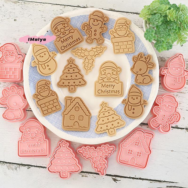 8Pcs 3D Christmas Cookie Cutters Set Holiday Shapes with Santa Christmas Tree House Deer - Christmas Party Decoration Cutters
