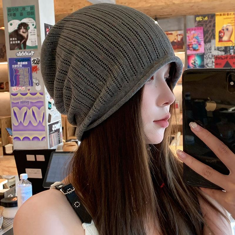 Loose stack hat women's thin warm solid color elastic knitted wool hat wholesale autumn commuter hat adult