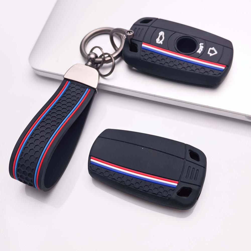 Key Fob Cover for bmw with Keychain Anti-Scratch Guard Shockproof Protection Soft Grip Texture Responsive Button Touch Dust Resistant Cover
